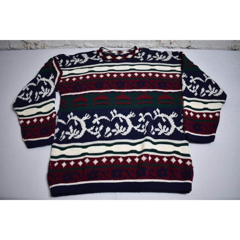 VTG 90s In Charge Winter Colorful Pattern Knit Sweater Size Large Made In USA